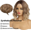 Simkaylee Perruque pour femme - Blond ombré - Courte et ondulée - Avec racines foncées - Pour femme - Longueur épaule - Raie au milieu - Pour un usage quotidien - 36 cm