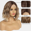 Simkaylee Perruque pour femme - Blond ombré - Courte et ondulée - Avec racines foncées - Pour femme - Longueur épaule - Raie au milieu - Pour un usage quotidien - 36 cm