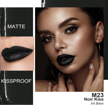 OULAC Encre à Lèvres Liquide Mate, Noir Rouge à lèvres Longue Tenue, Fini Mat, Couleur Intense Lip Tint, Infusée en vitamine E, No Transfert,Végétalien, 4,5ml (M23) Noir Kiss